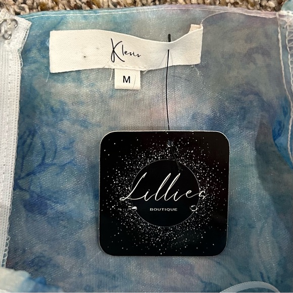 NEW Klesis Babydoll Blue Puff Sleeve Mini Dress Cupcake Dress Size M - Picture 4 of 6